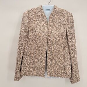 Kasper Open Front Tweed Jacket Size 12 Neutral Textured Classic Workwear Chic